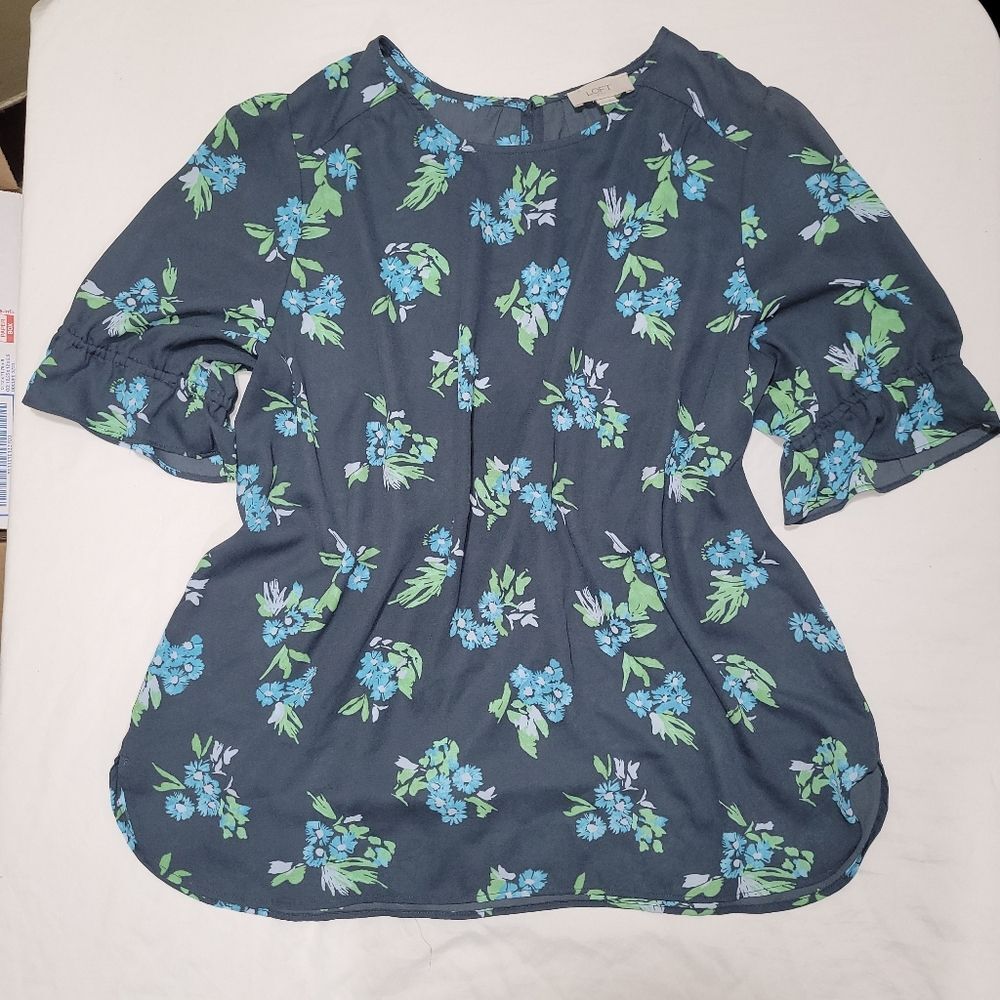 Loft Outlet Size Large Floral Blue and Green Women's Top Blouse